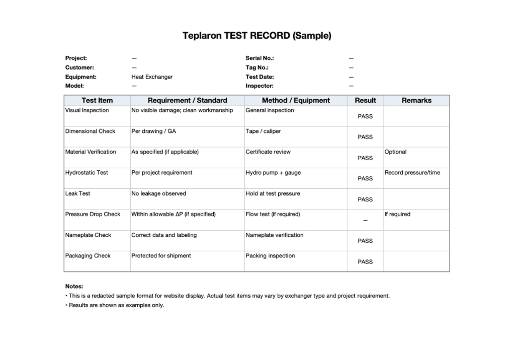 Teplaron Test Record